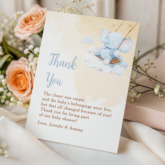 Blue Elephant Baby Shower Thank You Card Nursery Dankeskarte (Von Creator hochgeladen)