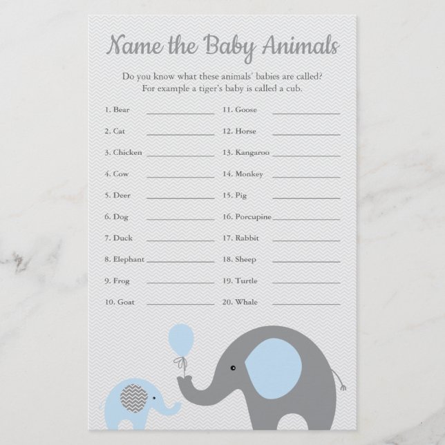 Blue Elephant Baby Showroom Baby Animal Name Game Flyer (Vorne)