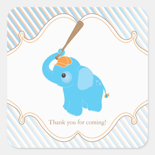 Blue Elephant Baby Showsticker Quadratischer Aufkleber (Vorderseite)