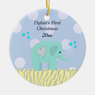 Blue Elephant Baby's First Christmas Keramik Ornament
