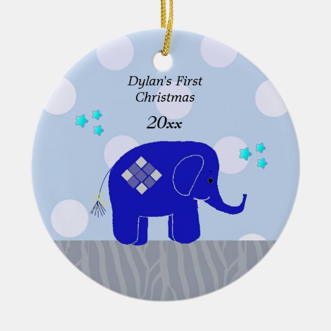 Blue Elephant Baby's First Christmas Keramikornament (Vorne)