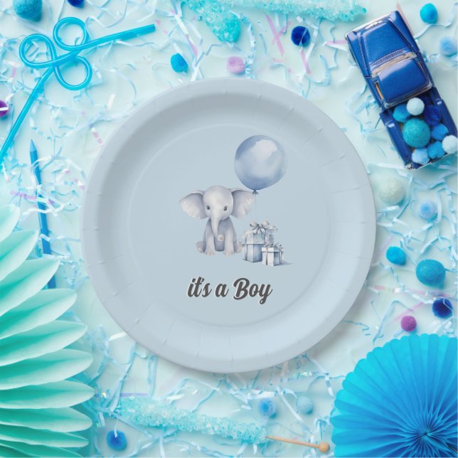 Blue Elephant & Balloon Baby Dusche Pappteller (Party)