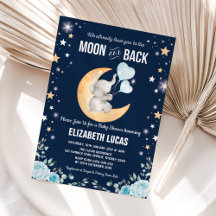 Blue Elephant Balloon Moon & Back Boy Baby Dusche