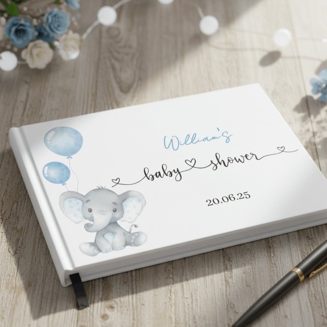 Blue Elephant Balloons Foil Baby Shower Guest Book Gästebuch (Von Creator hochgeladen)