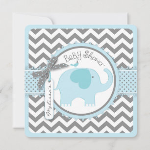Blue Elephant Bird und Zickzack Print Baby Dusche Einladung