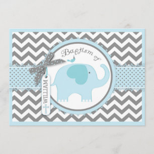 Blue Elephant Bird und Zickzack Print Baptisse Einladung