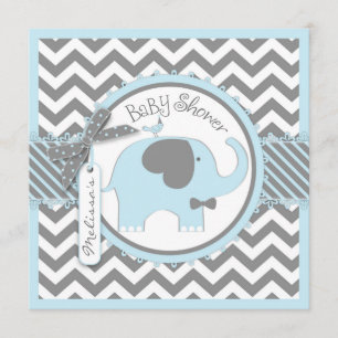 Blue Elephant Bow-Krawatte Zickzack Print Baby Dus Einladung