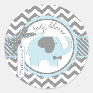 Blue Elephant Bow-Krawatte Zickzack Print Baby Dus Runder Aufkleber