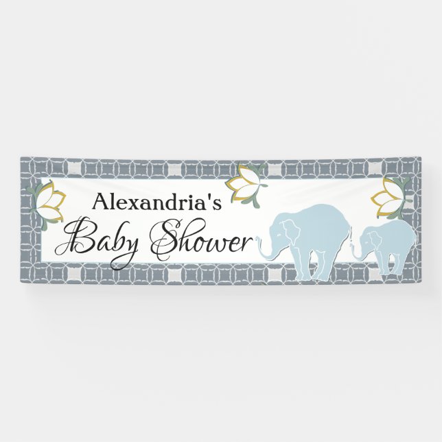 Blue Elephant Boy Baby Dusche Banner (Horizontal)