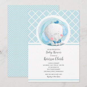 Blue Elephant Boy Baby Dusche Einladung