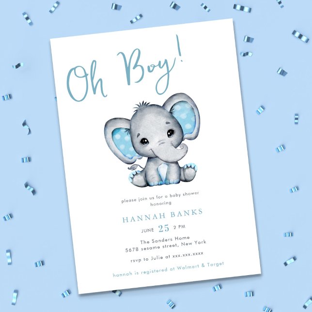 Blue Elephant Boy Baby Dusche Einladung (blue elephant baby shower
)