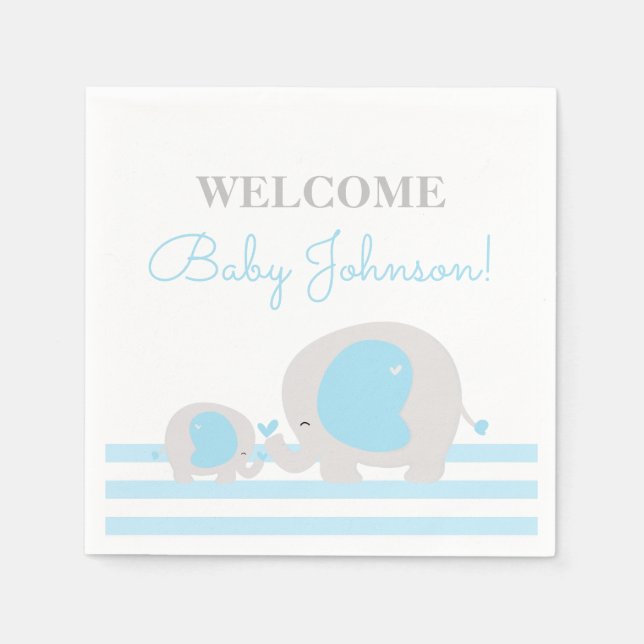 Blue Elephant Boy Baby Dusche Napkins Serviette (Vorderseite)
