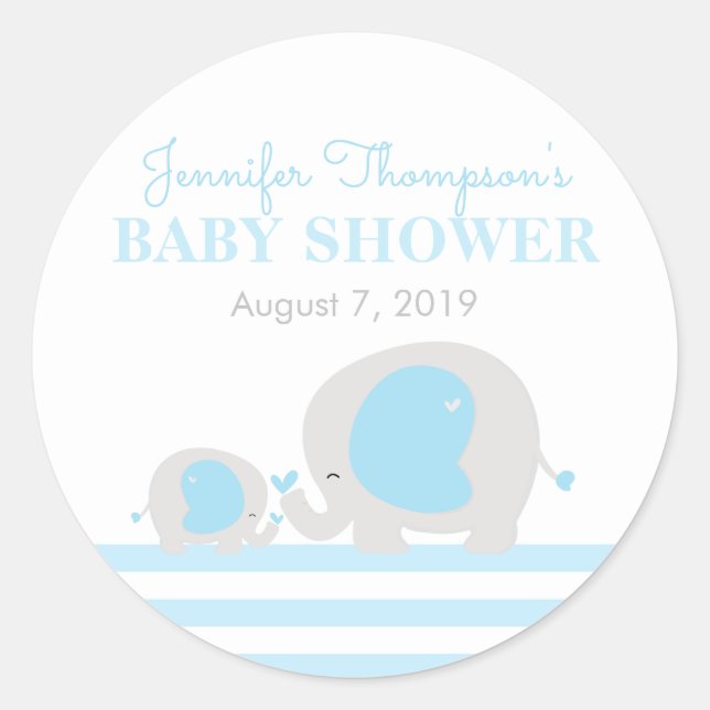 Blue Elephant Boy Baby Shower Gefallen Tag Sticker (Vorderseite)