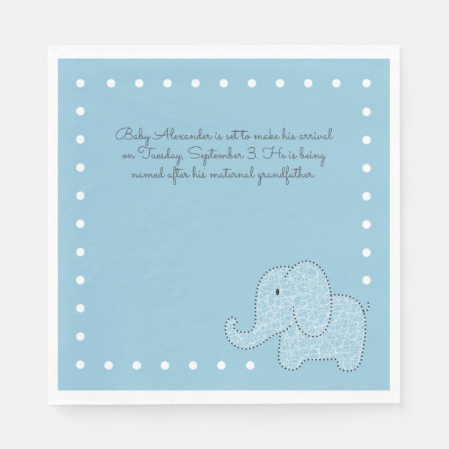 Blue Elephant Boy Baby Showpapier Napkin Serviette (Vorderseite)