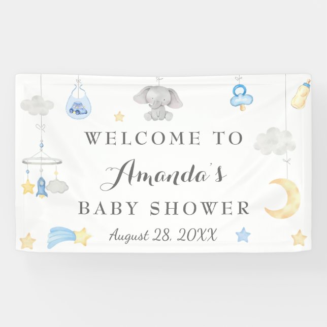 Blue Elephant Boy Baby Stuff Babydusche Hintergrun Banner (Horizontal)