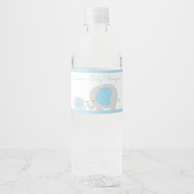 Blue Elephant Boy Water Flasche Labels Wasserflaschenetikett (Vorderseite)