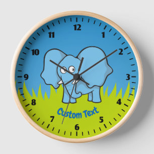 Blue Elephant Cartoon Clock Uhr