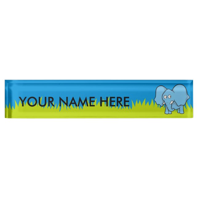 Blue Elephant Cartoon Namensplakette (Vorderseite)