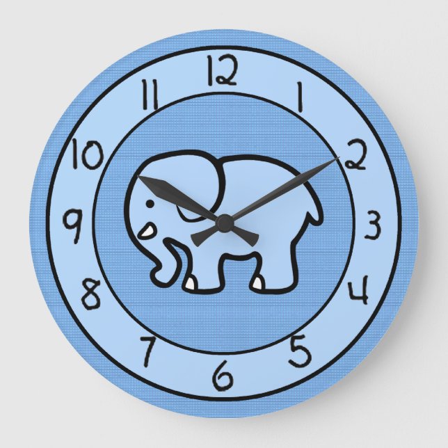 Blue Elephant Clock for Boys Bedroom Große Wanduhr (Vorderseite)