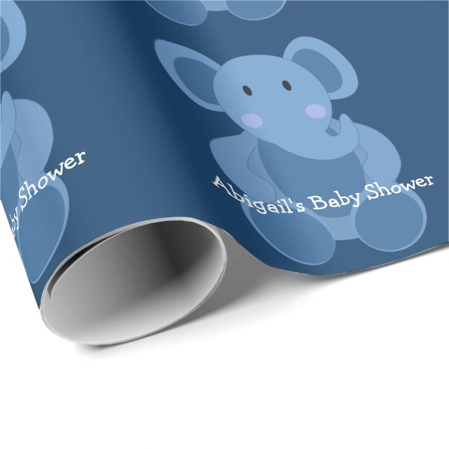 Blue Elephant Custom Baby Shower Wrapping Paper Geschenkpapier (Rolleneckpunkt)