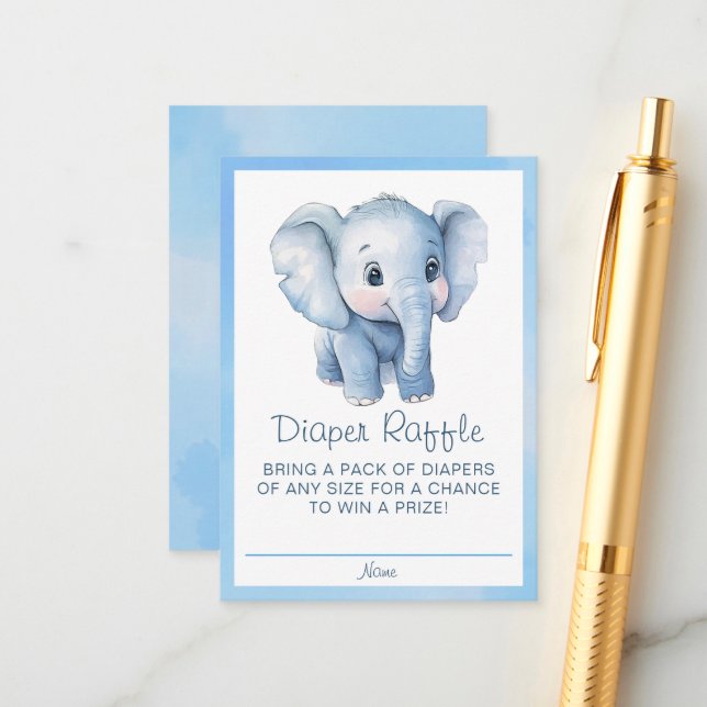 Blue Elephant Diaper Raffle Card - Niedliche Wasse Begleitkarte (Vorderseite/Rückseite Beispiel)