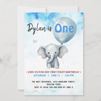 Blue Elephant erste Geburtstagsparty Einladung