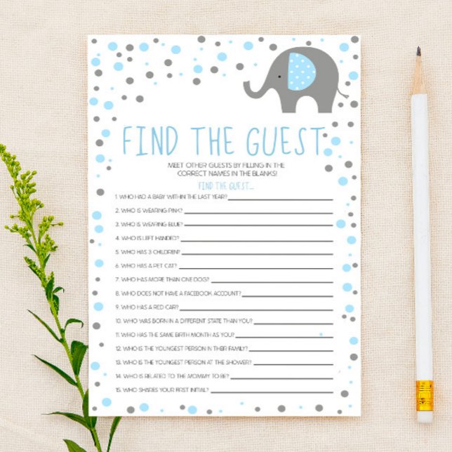 Blue Elephant Find Guest Baby Shower Game Briefpapier (Von Creator hochgeladen)