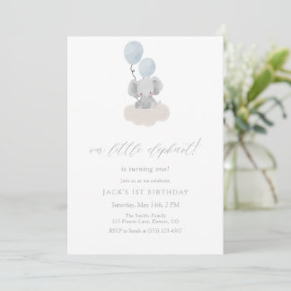 Blue Elephant First Birthday Invitation  Einladung