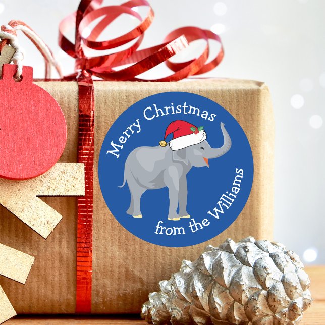 Blue Elephant Funny Custom Weihnachtsgeschenk Runder Aufkleber (Von Creator hochgeladen)