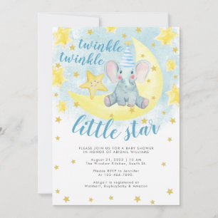 Blue Elephant Gold Twinkle Little Star Baby Dusche Einladung