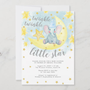 Blue Elephant Gold Twinkle Little Star Baby Dusche Einladung