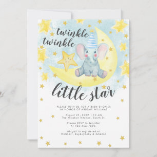 Blue Elephant Gold Twinkle Little Star Baby Dusche Einladung