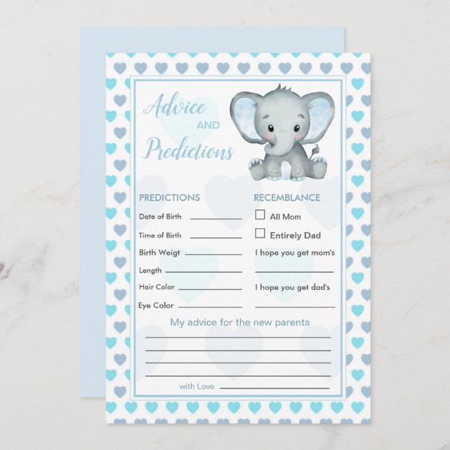 Blue Elephant Hearts Baby Predication & Ratschläge (Vorne/Hinten)
