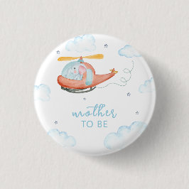 Blue Elephant Helicopter Mother To Be Baby Shower Button