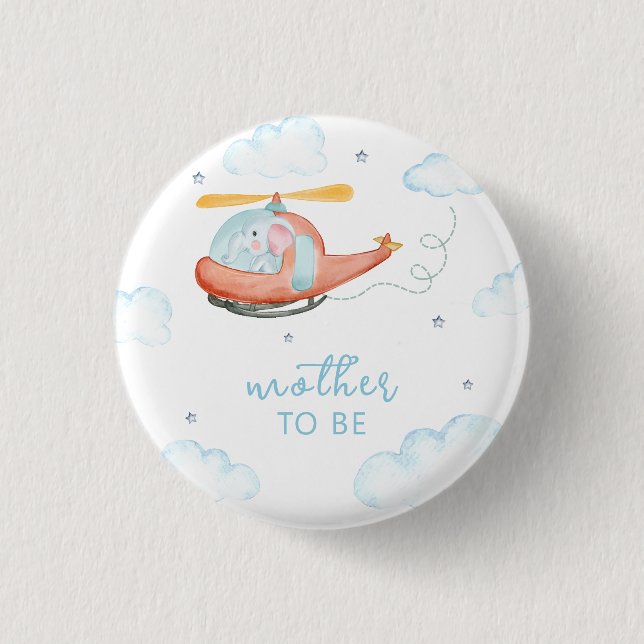 Blue Elephant Helicopter Mother To Be Baby Shower  Button (Vorderseite)