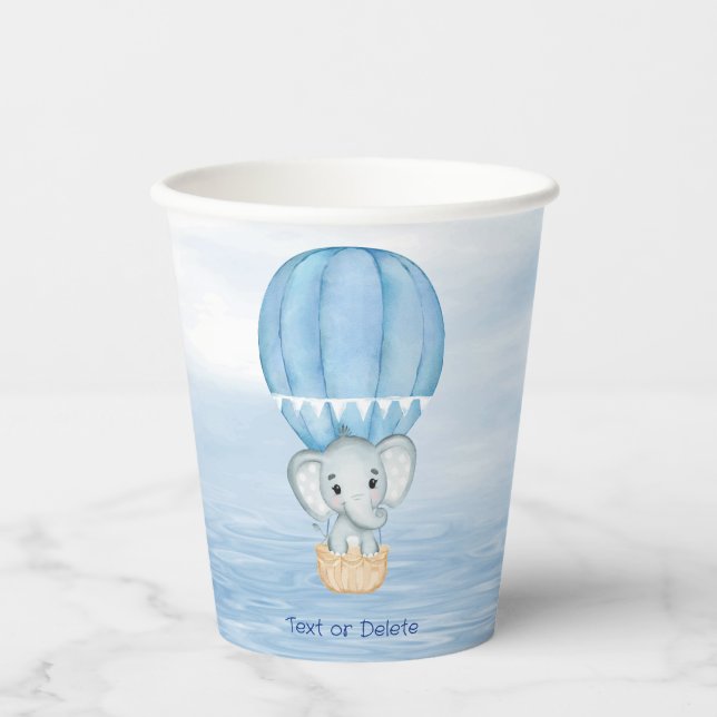 Blue Elephant Hot Air Ballon Papier Cups Pappbecher (Vorderseite)