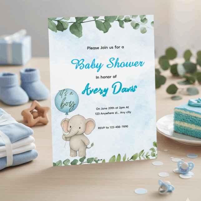Blue Elephant It’s a Boy Baby Shower Invitation Einladung (Von Creator hochgeladen)