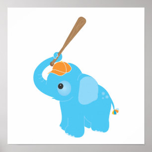 Blue Elephant Kinderzimmer Wall Print Poster