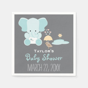 Blue Elephant Klein in Diapers Bird Baby Shower Serviette
