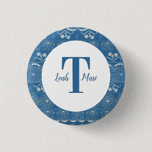 Blue Elephant Mandala Button