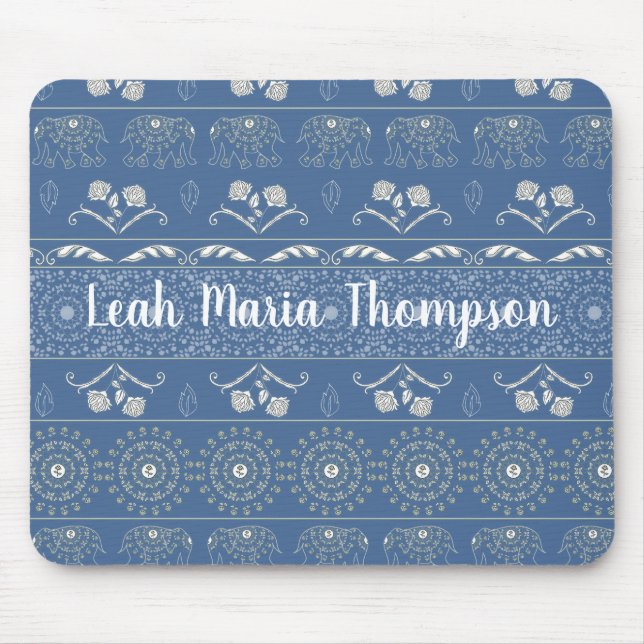 Blue Elephant Mandala Mousepad (Vorne)
