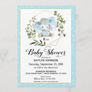 Blue Elephant Modern Baby Dusche Einladung