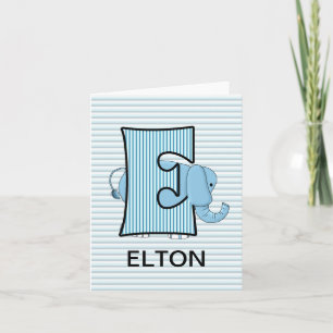Blue Elephant Monogram E Kid's Blank Note Card