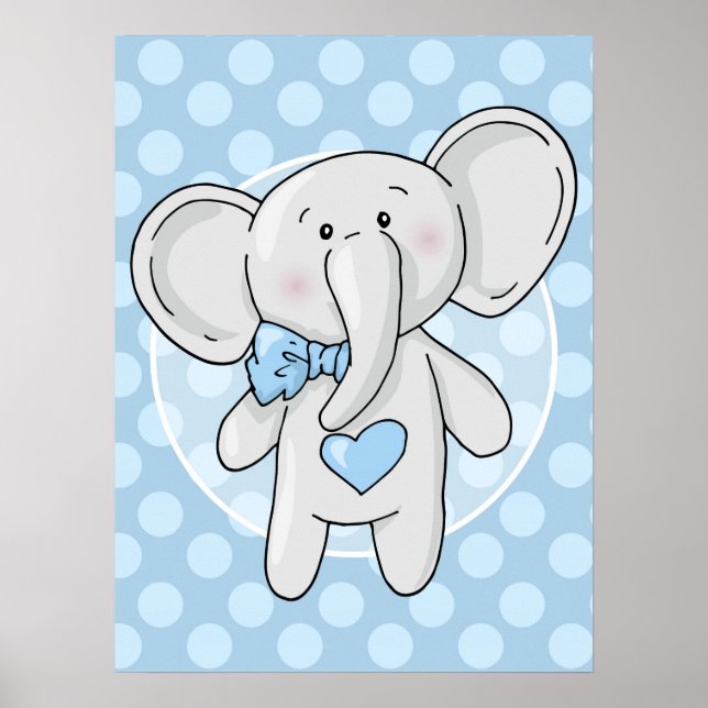 Blue Elephant - Niedliches Baby Boys Room Kinderzi Poster (Vorne)