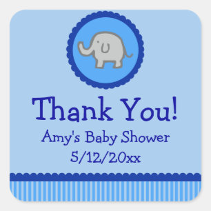 Blue Elephant Personalisiert Baby Shower Fevor Tag Quadratischer Aufkleber