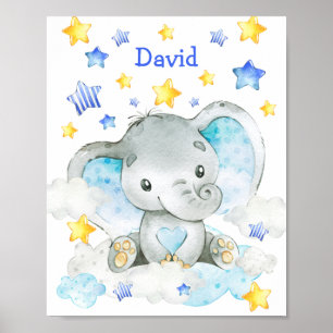 Blue Elephant Personalisiert Custom Kinderzimmer B Poster
