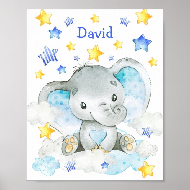 Blue Elephant Personalisiert Custom Kinderzimmer B Poster (Vorne)