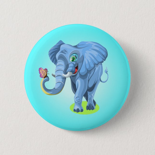 Blue Elephant Playing mit Butterfly-44644 Button (Vorderseite)