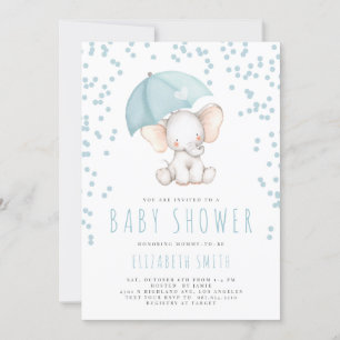 Blue Elephant Rain Sprinkle Boy Baby Dusche Einladung