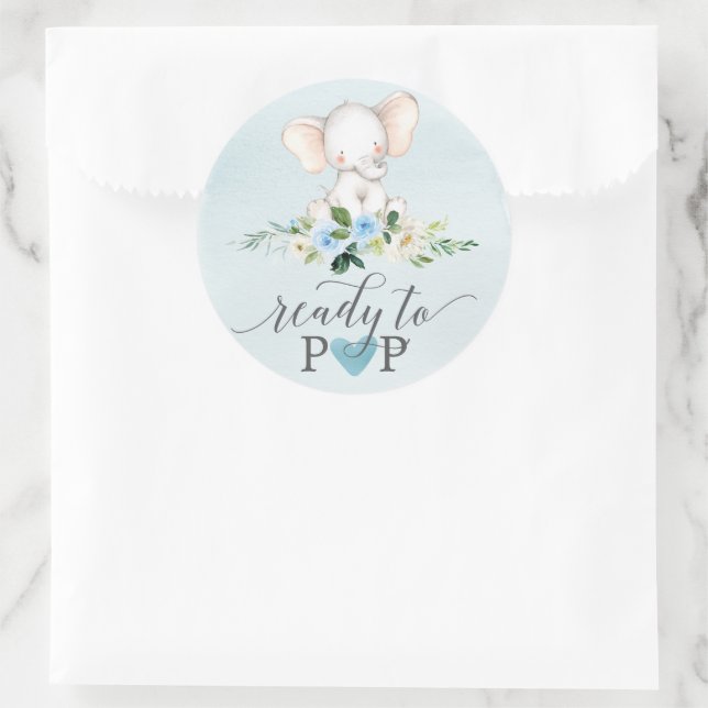 Blue Elephant Ready To Pop Baby Favor Stickers (Tasche)